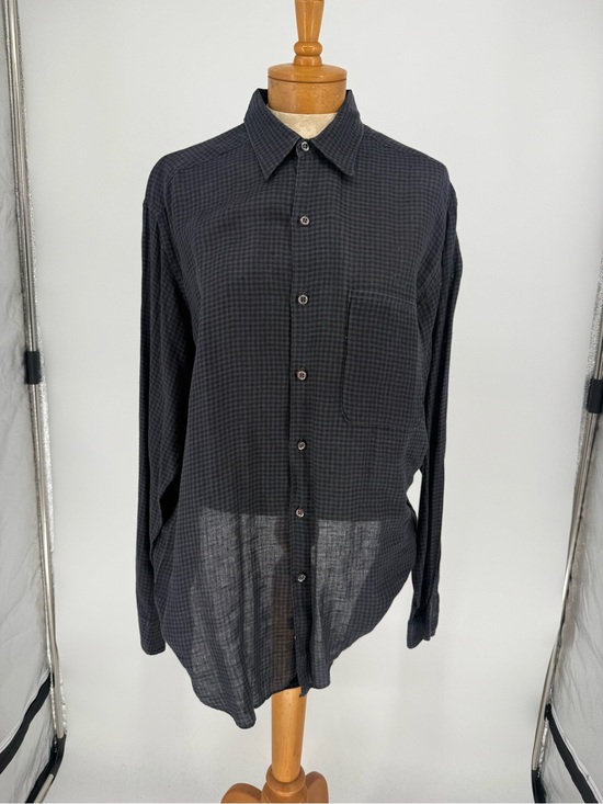Barneys New York Other - Barney’s Men's Black & Gray Micro-Check Linen Button-Up Shirt sz Large